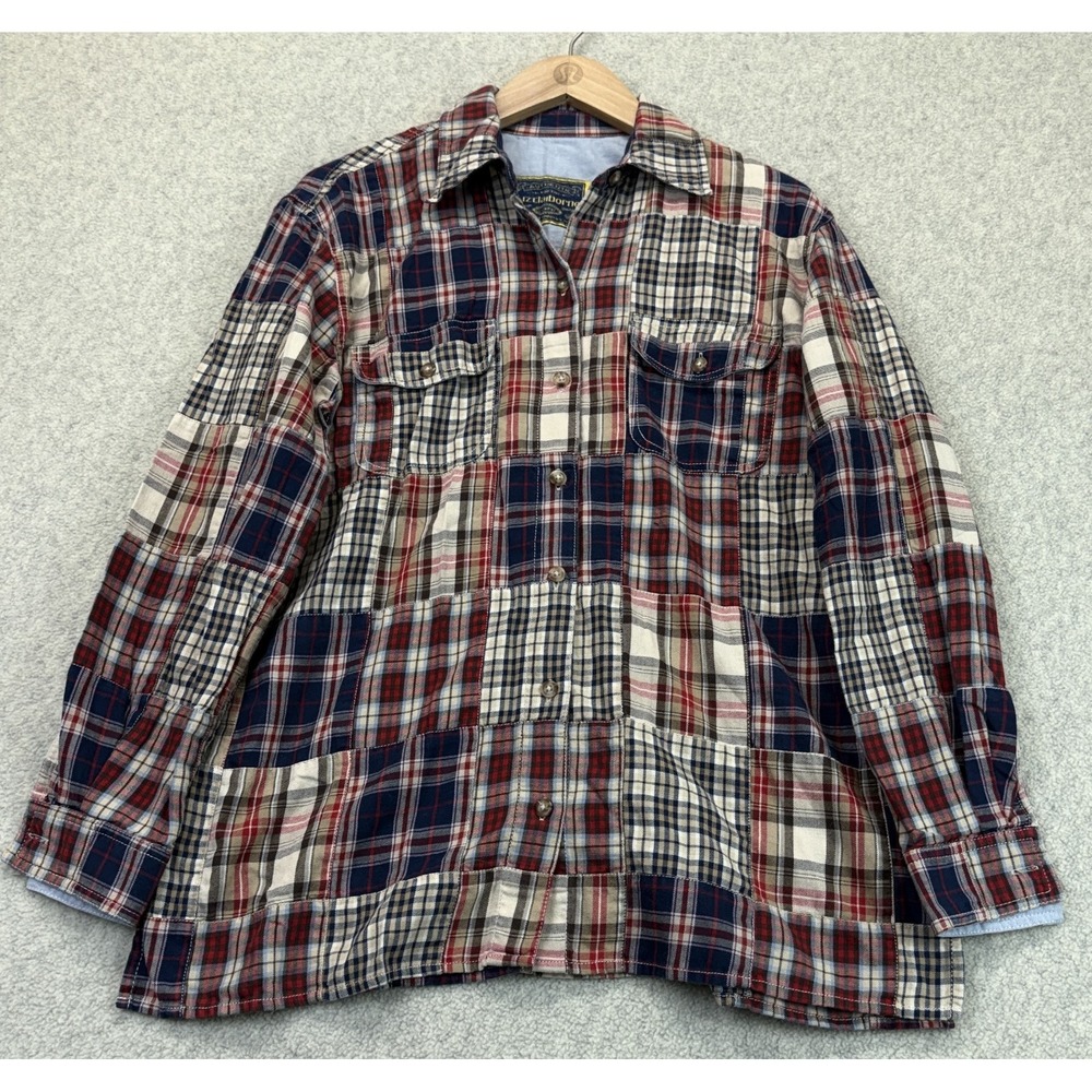 Vintage 90s Liz Claiborne Mens Button Up Shirt Multicolor Patchwork Flannel S